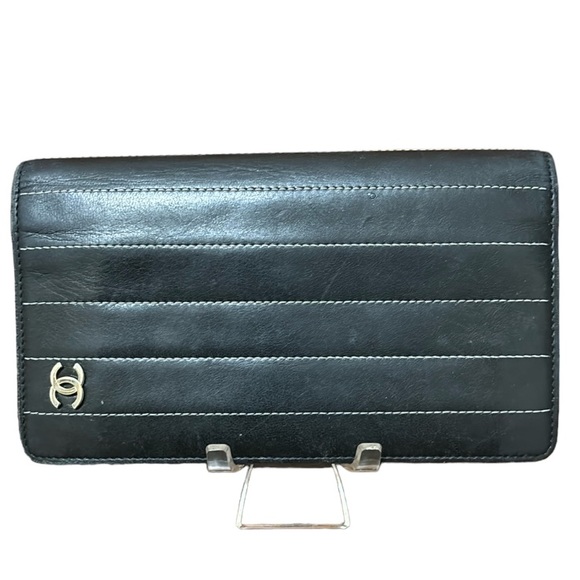 CHANEL Mademoiselle Coco Mark Logo Stripe Long  Leather Wallet w/COA - Picture 4 of 16